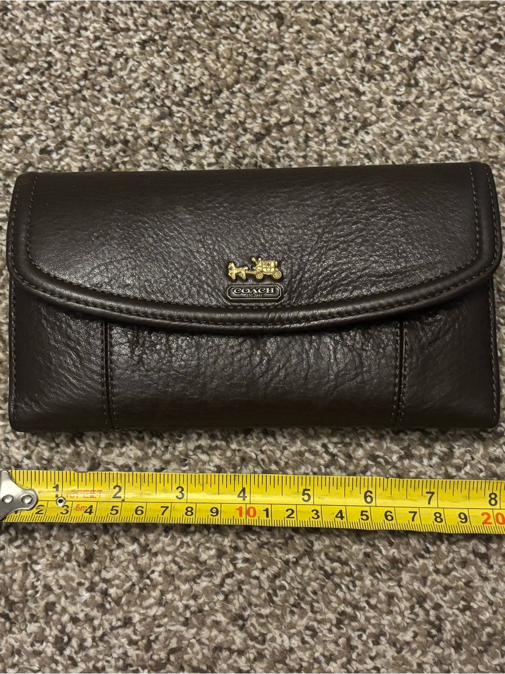 Coach Brown Leather Continental Wallet with Gold Horse & Carriage